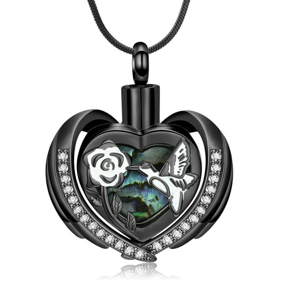 Stainless Steel Abalone Shell Heart Rose Flower Hummingbird Urn Pendant Memory Necklace for Cremation Ashes Holder Memorial Jewelry