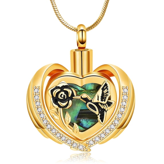 Stainless Steel Abalone Shell Heart Rose Flower Hummingbird Urn Pendant Memory Necklace for Cremation Ashes Holder Memorial Jewelry