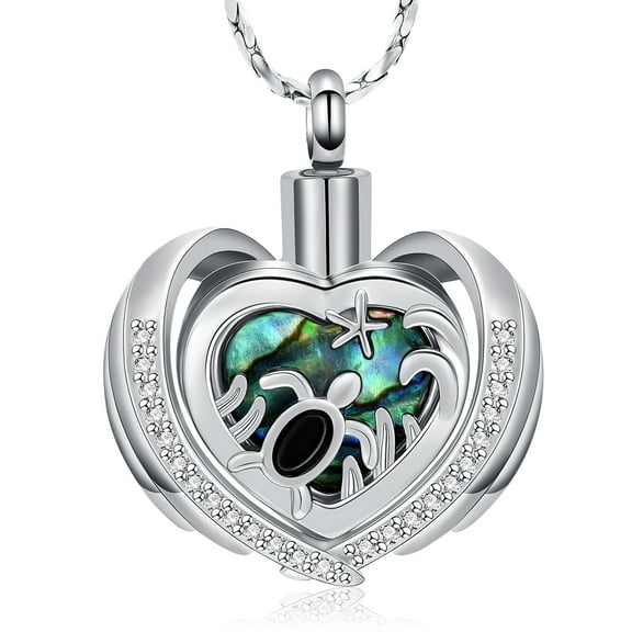 Stainless Steel Abalone Shell Heart Sea Turtle Urn Pendant Memory Necklace for Cremation Ashes Holder Memorial Jewelry