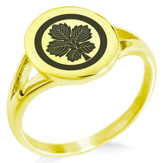 Stainless Steel Abe Samurai Crest Minimalist Oval Top Polished Statement Signet Ring