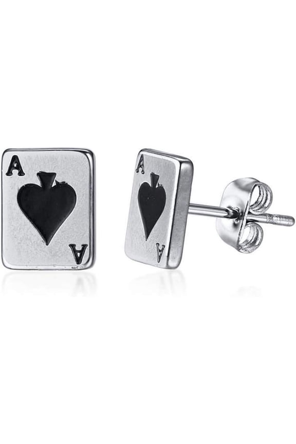 Stainless Steel Ace Spade Gambling Casino Biker Cockail Party Stud Earrings