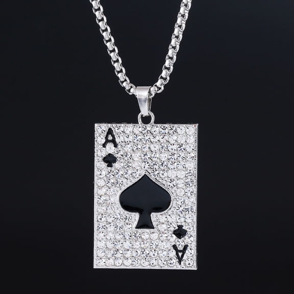 Stainless Steel Ace of Spades Pendant Necklace for Men Women Royal Flush Poker Card Pendant Unisex Good Luck Charm Hip Hop Rock Jewelry Gifts