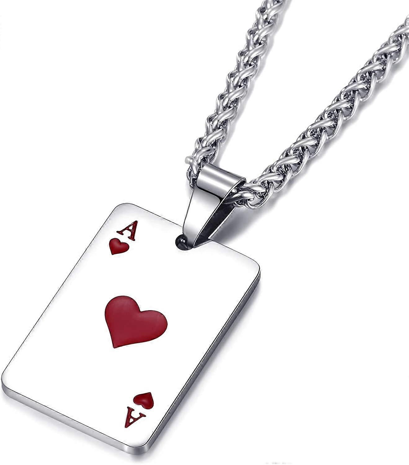 Stainless Steel Ace Of Spades Poker Card Pendant Necklace - 18" To 26" Chain, Gift Ready