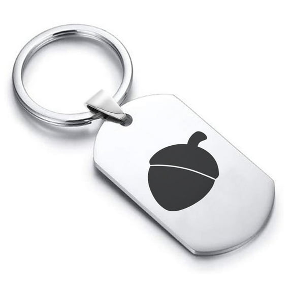 Stainless Steel Acorn Good Luck Charm Dog Tag Keychain Circle Ring