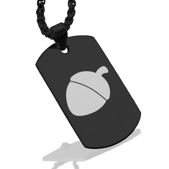 Stainless Steel Acorn Good Luck Charm Dog Tag Pendant Necklace