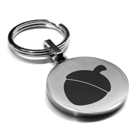Stainless Steel Acorn Good Luck Charm Round Medallion Keychain Circle Ring