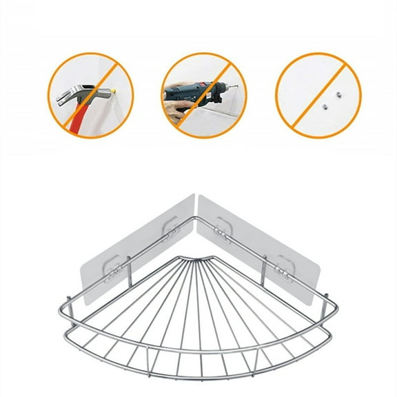 Stainless Steel Adhesive Corner Bathroom Shelf Organizer | Wall Mount Storage Rack for Shower or Kitchen | Rustproof | Space Saving | Includes 2 Adhesives | 22x22x6.5cm
