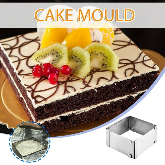 Stainless Steel Adjustable Cake Ring | Expandable Square Baking Mold 10x10cm-18x18cm | 401 Rust-Resistant Multi-Purpose Tiramisu Pan | Home Kitchen Bakeware | 5cm Height