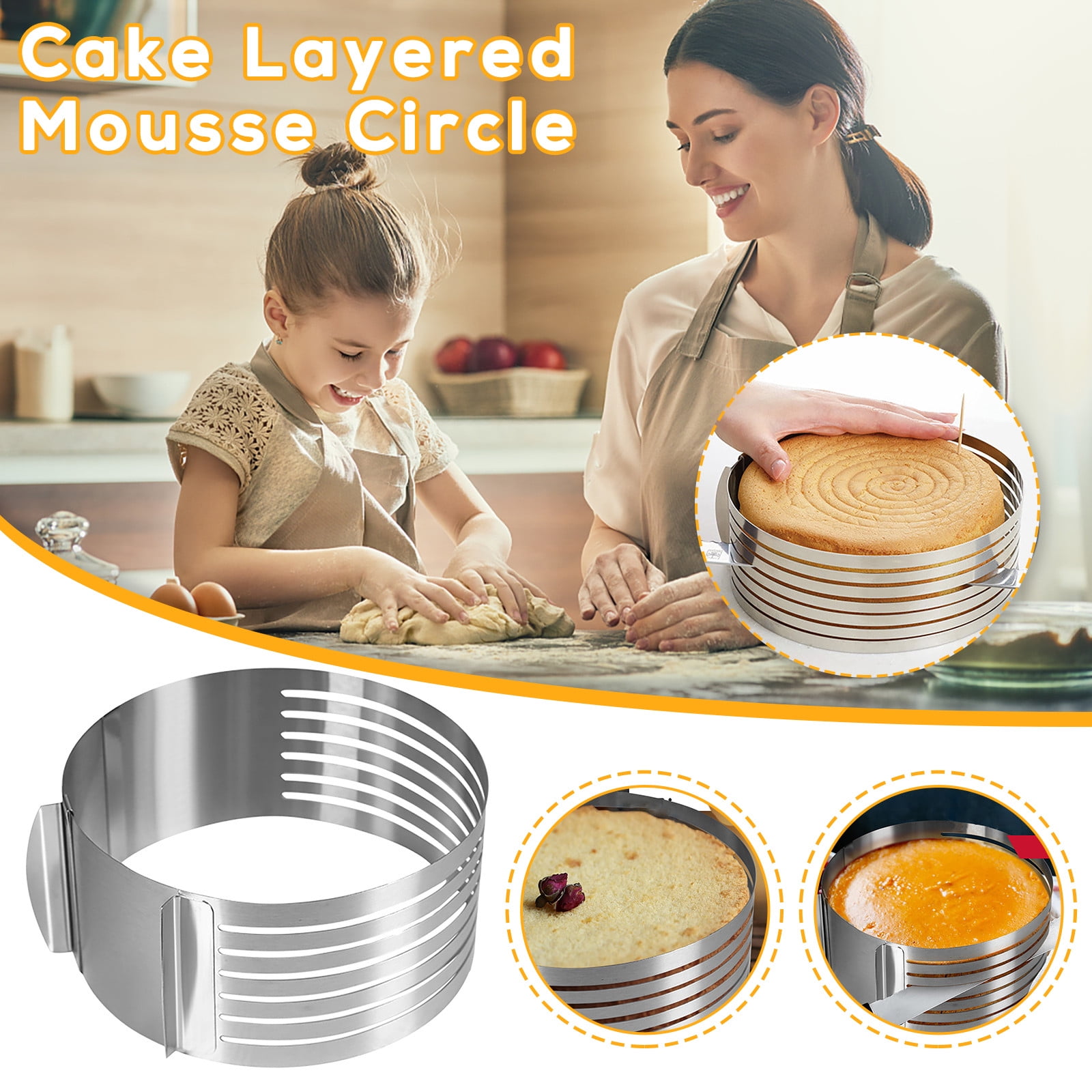 PINGEUI 5-Piece Cake Making Supplies Set - Adjustable Cake Leveler, Ring Mold, Spatula, Lifter, Cutter