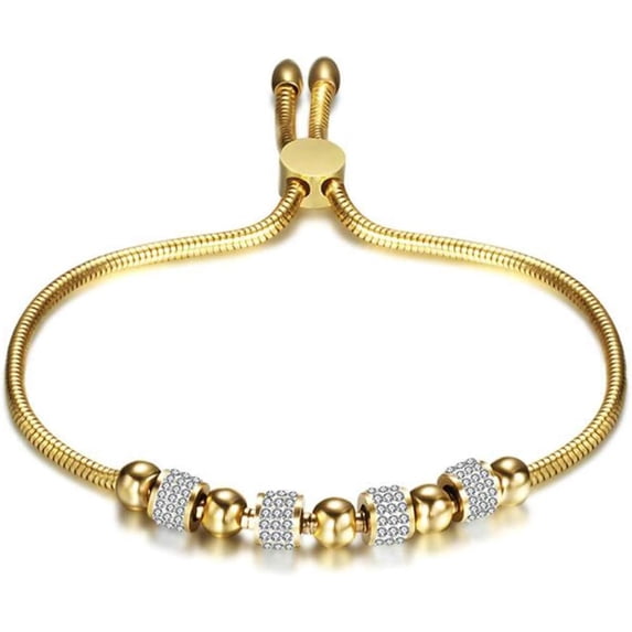 Stainless Steel Adjustable Chain Size Beaded Cubic Zircon Strand Bracelet