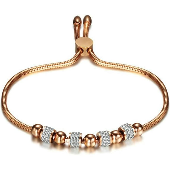 Stainless Steel Adjustable Chain Size Beaded Cubic Zircon Strand Bracelet