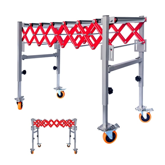 Stainless Steel Adjustable Conveyor Roller Table with 600 LBS Load Capacity, 8 Rollers, 4 Swivel Casters & Height Range 27.5~43 Inch, Conveyor Belt for Supermarkets, Airports