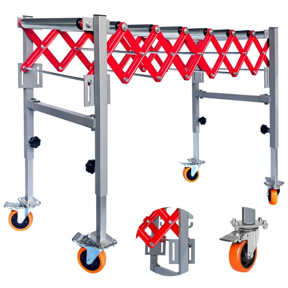 Stainless Steel Adjustable Conveyor Roller Table with 600 LBS Load Capacity, 8 Rollers, Roller Size 15.7x1.5", Conveyor Belt with 4 Lockable Casters & Built-In Hooks for Docks, Heavy Goods Transfer