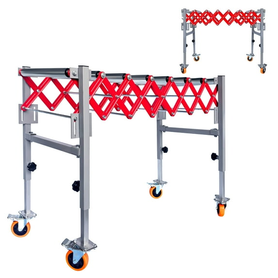 Stainless Steel Adjustable Conveyor Roller Table, 8 Rollers, Height Range 27.5~43", Built-In Hooks, 600 LBS Conveyor Belt with 4 Swivel Lockable Casters for Heavy Goods Transfer, Airports