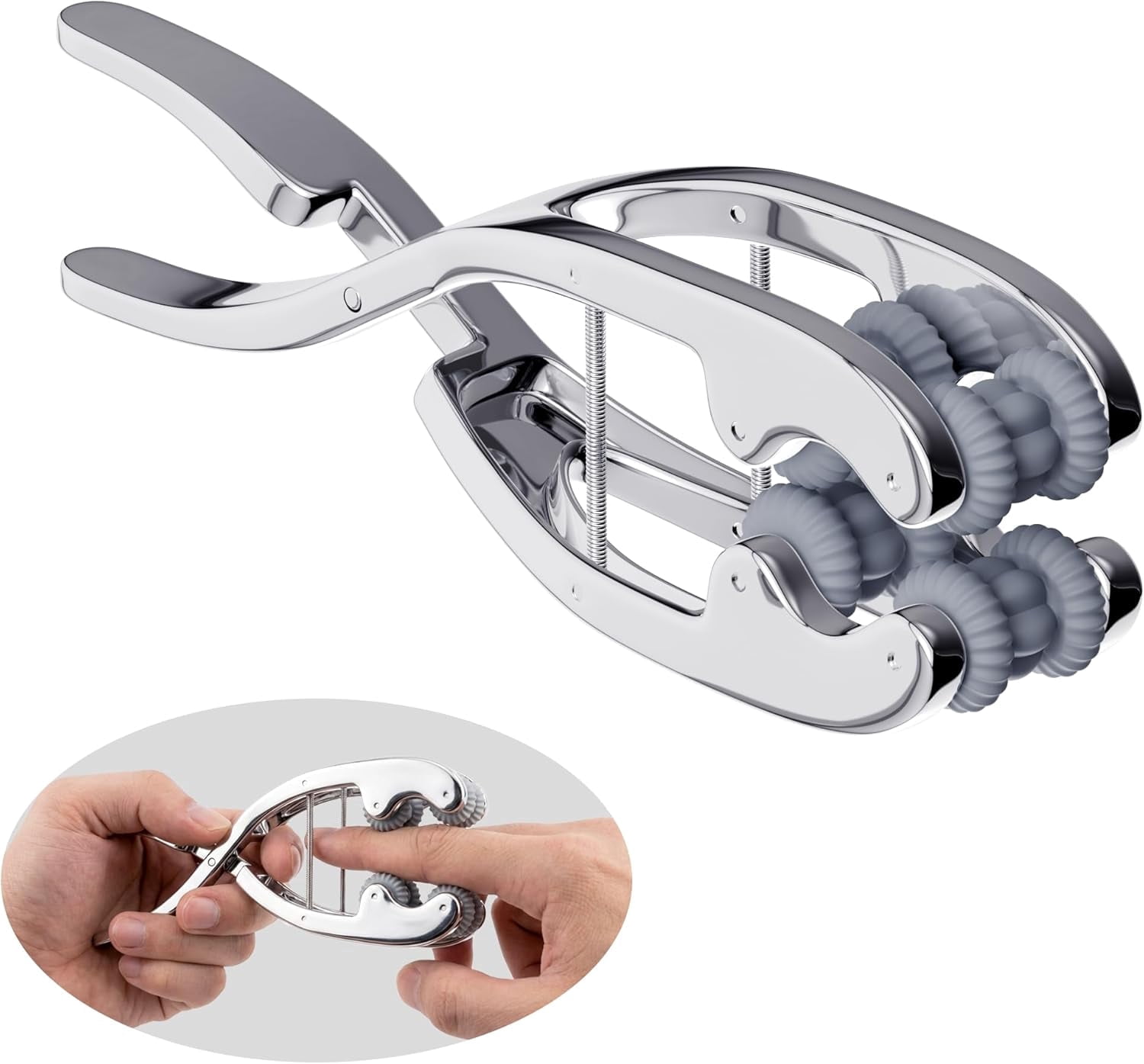 Stainless Steel Adjustable Finger Massage Roller for Knuckle & Palm, 2026 Updated Spring Lever Loaded Dual Roller Finger Massager Tool Manual Massage Roller for Trigger Finger Hand Fatigue Relief