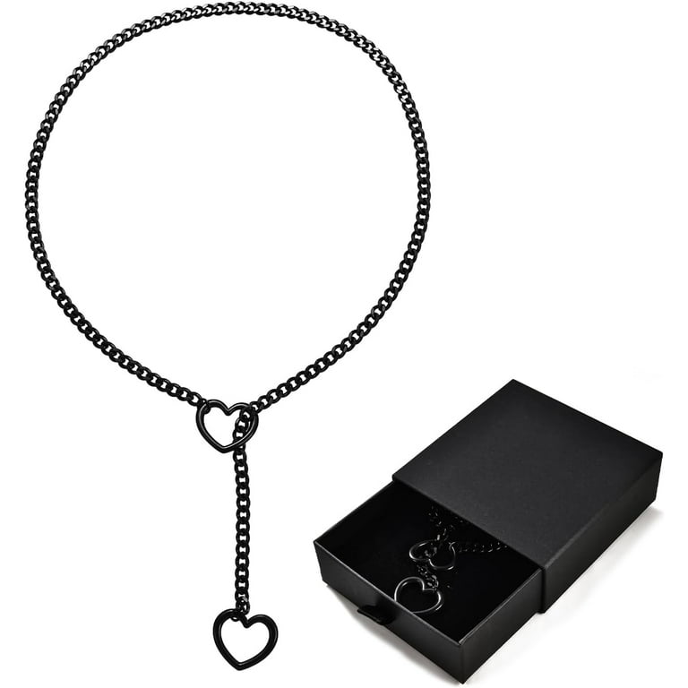 Stainless Steel Adjustable Lariat Y Necklace for Men Punk Gothic Cuban Necklace Jewelry Heart O Ring Slip Chain Necklace for Women