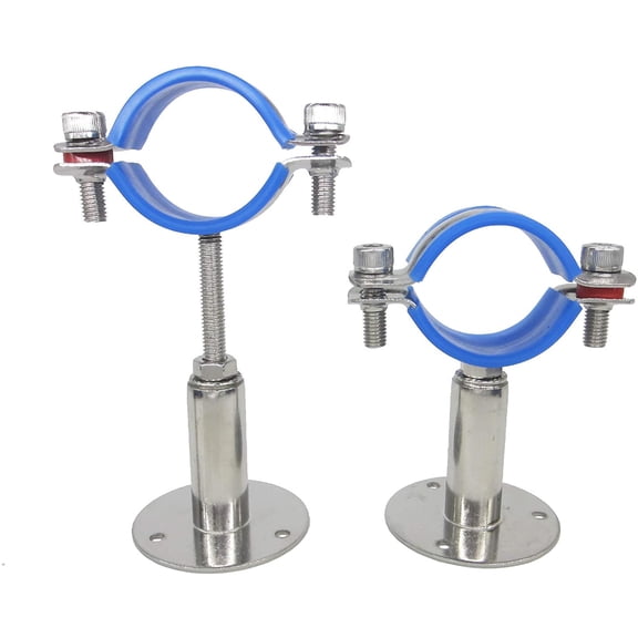 Stainless Steel Adjustable Pipe Clamp Bracket - Wall/Ceiling Mount Support for 1-1/2 Inch Pipe, Heavy-Duty Rustproof Brackets with Screws, Set of 2