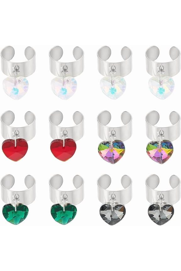 Stainless Steel Adjustable Rings with Heart Glass Charms Women's Ring Adjustable Rings Open Finger Rings for New Year Christmas Gifts Jewelry Ring Colorful DIY