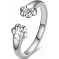 thumbnail image 1 of Stainless Steel Adjustable Size Cat Dog Pet Paw Style Holiday Party Wedding Statement Ring, 1 of 2