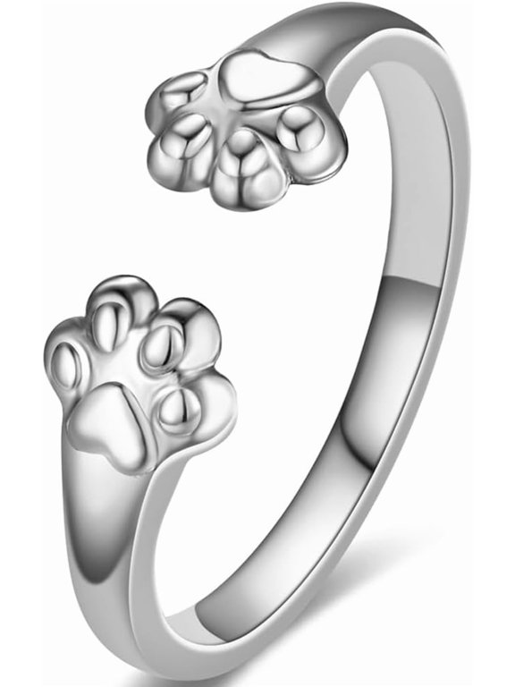 Stainless Steel Adjustable Size Cat Dog Pet Paw Style Holiday Party Wedding Statement Ring