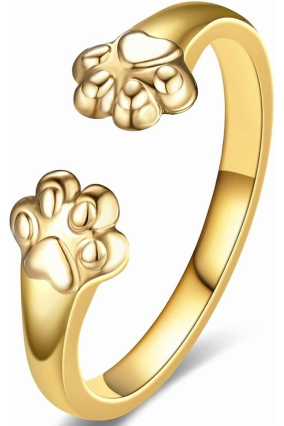 Stainless Steel Adjustable Size Cat Dog Pet Paw Style Holiday Party Wedding Statement Ring