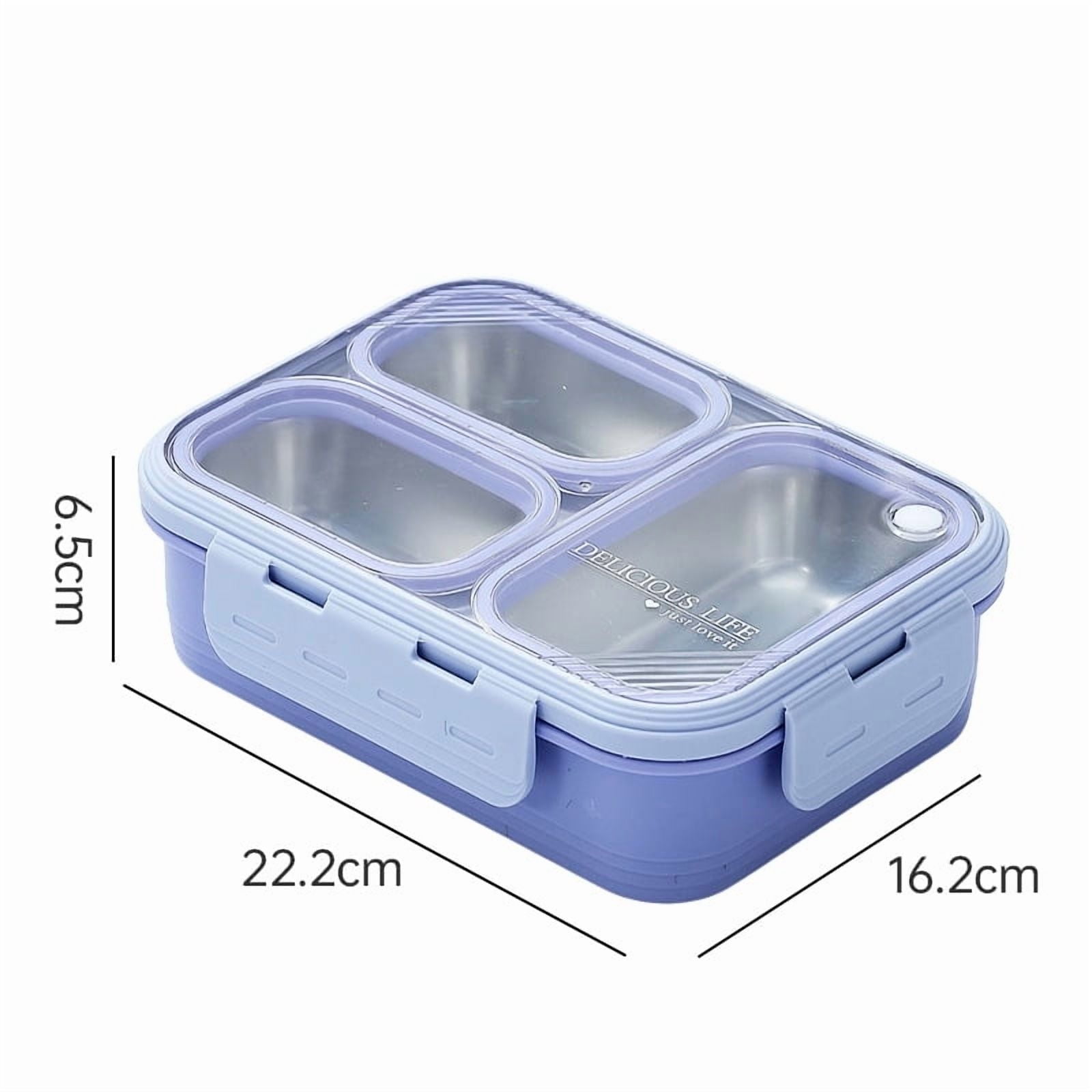 Stainless Steel Adults Bento Box Leak-resistant Lunch Box Containers Snack Containers 3-Compartment Snack Tray Soup Bowl with Lid Spoon Chopsticks Dishwasher Safe Purple