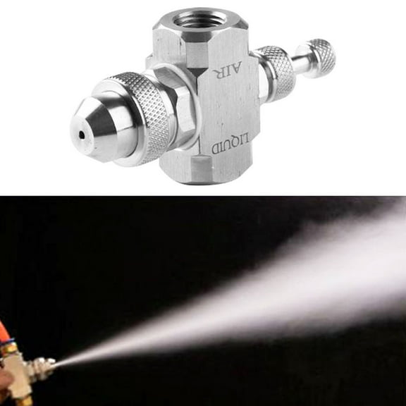 Stainless Steel Air Atomizing Spray Nozzle 1/4 BSPT Low Pressure Siphon Feed Misting System With Adjustable Needle For Cooling Humidification Dust Control 30 Degree Cone Shape