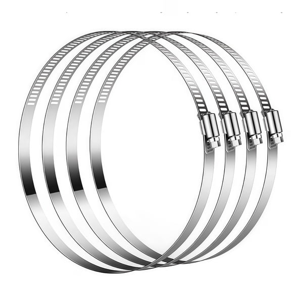Stainless Steel Air Ducting Clamps, 6Inch Adjustable Hose Clamps with Worm Drive for Ducting, Heating, Cooling, Exhaust, and Ventilation (Pack of 4)