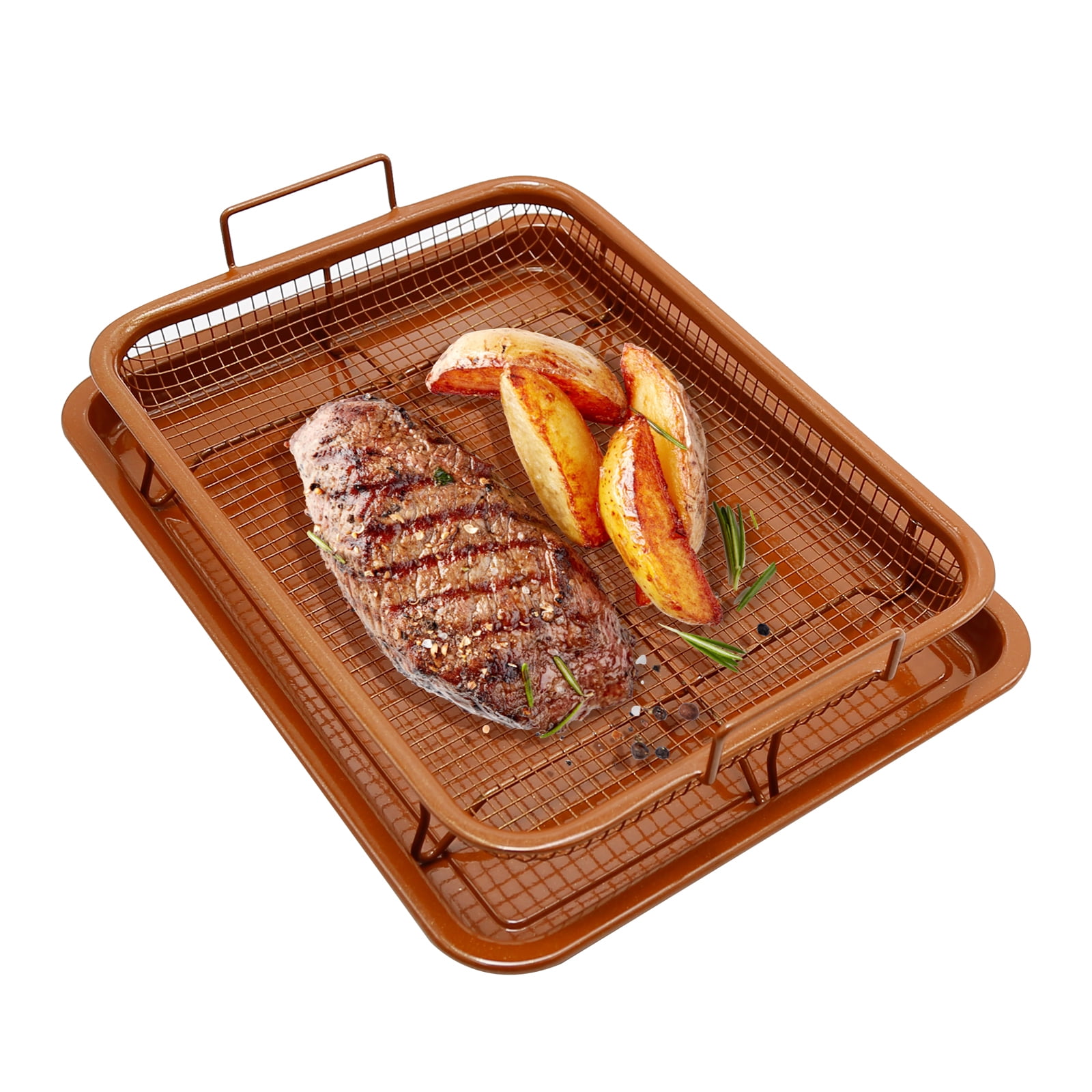 Stainless Steel Air Fryer Basket for Oven, 2 Pcs Crisper Tray and