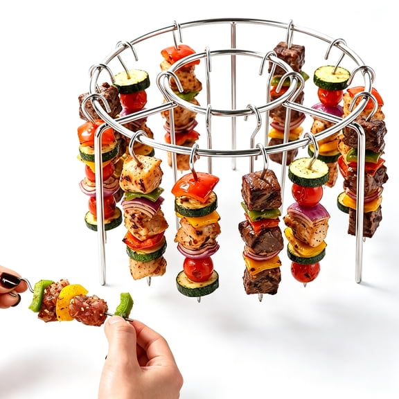 Stainless Steel Air Fryer Grill Skewer Rack, 12-48 Skewers for Kabobs, 360° Even Roasting Rack for BBQ and Air Fryer