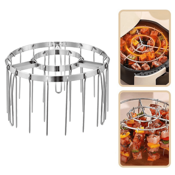 Stainless Steel Air Fryer Grill Skewer Rack, Vertical Meat Skewers with Round Hanging, 6.1 Inch Air Fryer Hanging Rack, Detachable Hanging Oven BBQ Grill Accessories for Kitchen