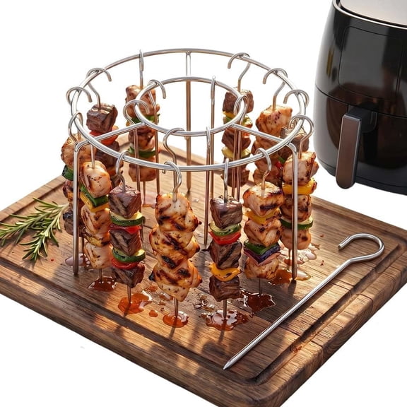 Stainless Steel Air Fryer Skewer Rack, 12 Skewers - 6.3in Diameter for Kabob & BBQ, Vertical Hanging Roasting Rack for Air Fryer
