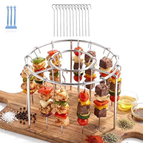 Stainless Steel Air Fryer Skewer Rack, Vertical BBQ Kabob Stand Non-Stick Hanging Skewers, Rotisserie Rack for Air Fryer Oven Grill, Cooking for Meat & Veggies