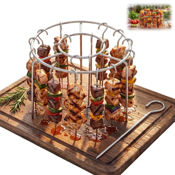 Stainless Steel Air Fryer Skewer Rack | Vertical Grill Rack for Kabobs | Hanging Air Fryer Roasting Rack for Meat, Vegetables & BBQ (1Rack-12Skewers, 1PC)
