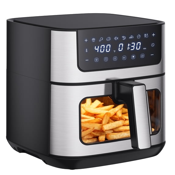 Stainless Steel Air Fryer with Viewing Window, 6.34L Oil-Free Cooker, 8 ...