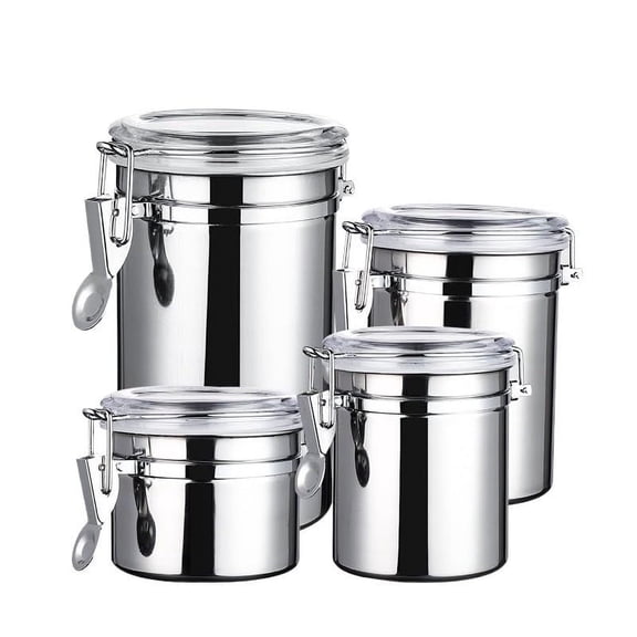 Stainless Steel Airtight Food Storage Jar with Buckle Lid for Coffee Beans Tea and Milk