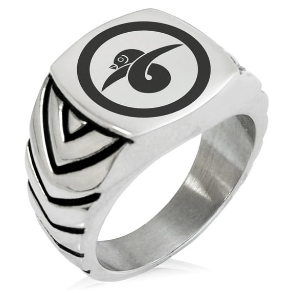 Stainless Steel Akai Samurai Crest Chevron Pattern Biker Style Polished Ring