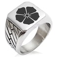 thumbnail image 1 of Tioneer Stainless Steel Akechi Samurai Crest Geometric Pattern Biker Style Polished Ring, 1 of 1