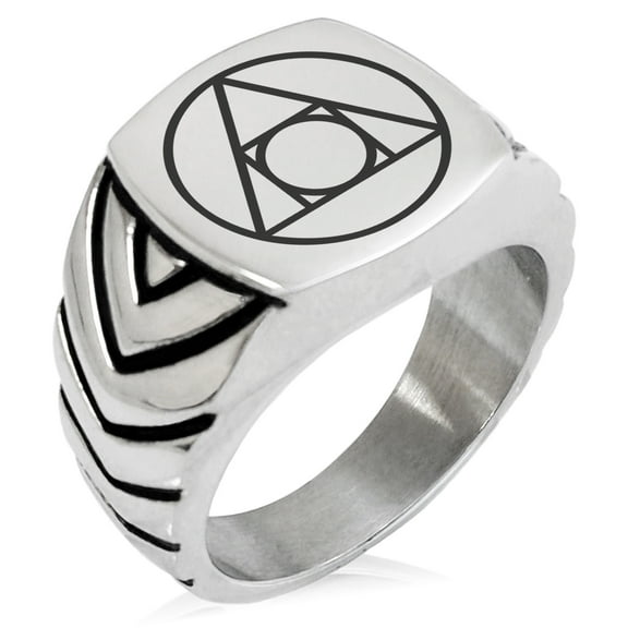 Stainless Steel Alchemy Chevron Pattern Biker Style Polished Ring