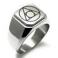 thumbnail image 1 of Stainless Steel Alchemy Engraved Square Flat Top Biker Style Polished Ring, 1 of 1