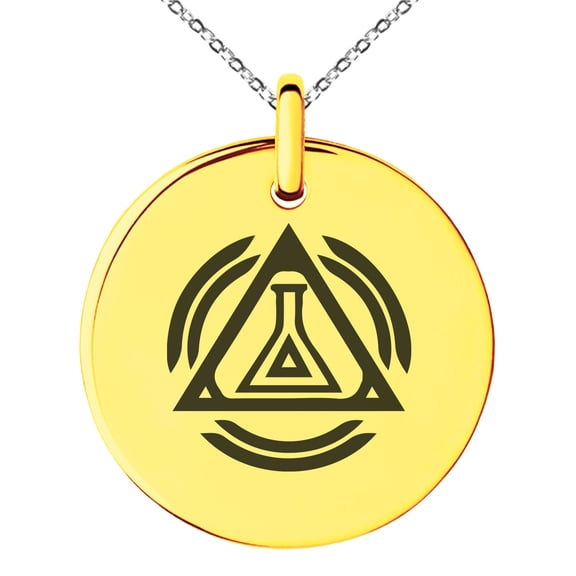 Stainless Steel Alchemy Magic Rune Engraved Small Medallion Circle Charm Pendant Necklace