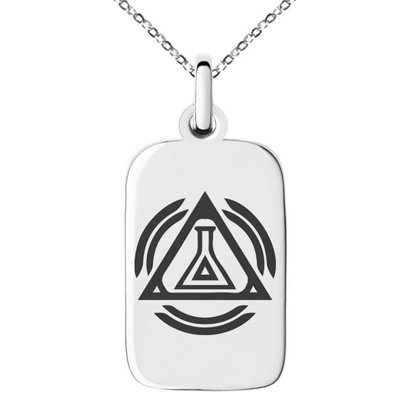 Stainless Steel Alchemy Magic Rune Engraved Small Rectangle Dog Tag Charm Pendant Necklace