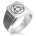 thumbnail image 1 of Stainless Steel Alchemy Needle Stripe Pattern Biker Style Polished Ring, 1 of 1