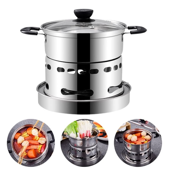 Stainless Steel Alcohol Stove Cooker Set, Portable Indoor & Camping Cookware,No Power Needed, Rust-Proof & Wear-Resistant, Ideal for Hot Pot, Outdoor Adventures, and Emergency Cooking
