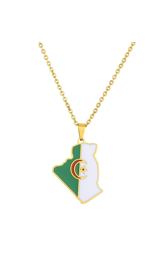 Stainless Steel Algeria Map Pendant Necklace Women Men Fashion Jewelry Silver/Gold Color Patriotism Country Choker