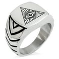 thumbnail image 1 of Stainless Steel All Seeing Eye Chevron Pattern Biker Style Polished Ring, 1 of 1