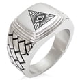 thumbnail image 1 of Tioneer Stainless Steel All Seeing Eye Geometric Pattern Step-Down Biker Style Polished Ring, 1 of 1