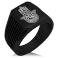 thumbnail image 1 of Tioneer Stainless Steel All Seeing Eye Hamsa Hand of Fatima Needle Stripe Pattern Biker Style Polished Ring, 1 of 1