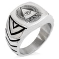 thumbnail image 1 of Tioneer Stainless Steel All Seeing Eye New World Order Chevron Pattern Biker Style Polished Ring, 1 of 1
