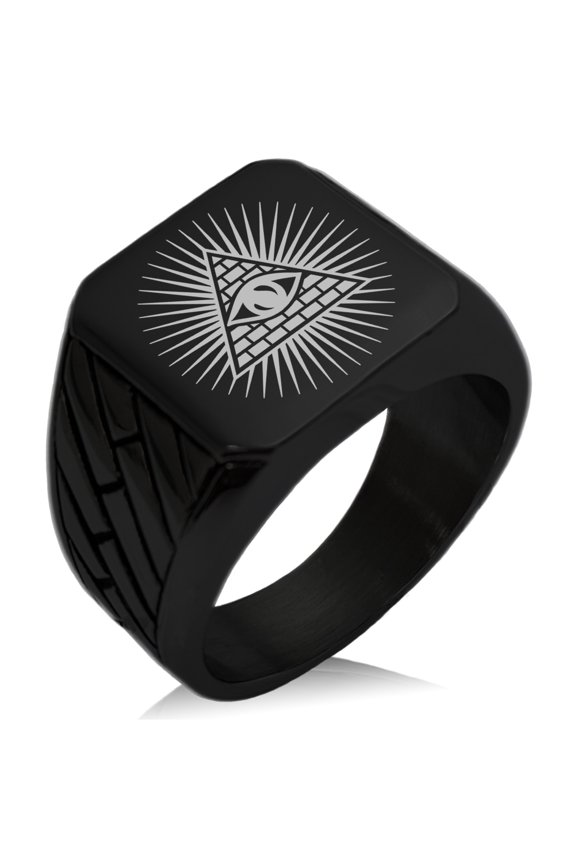 Stainless Steel All Seeing Eye of Providence Geometric Pattern Biker Style Polished Ring
